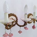 Pair of brass and porcelain wall lights