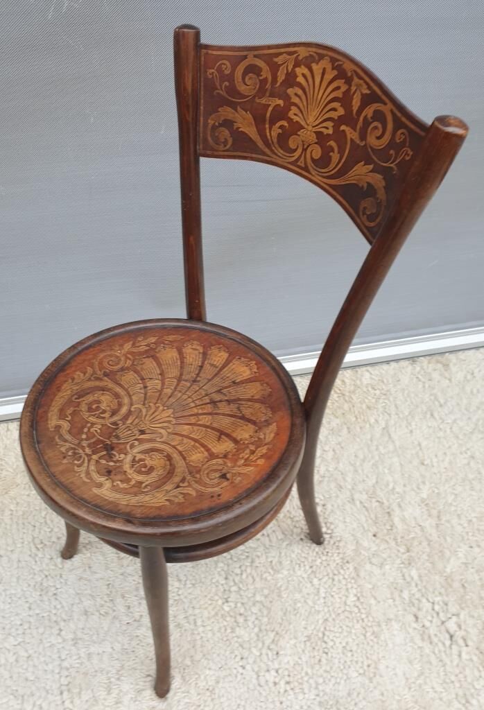 Bistro chair pyroengraved motif 1900 Art Nouveau