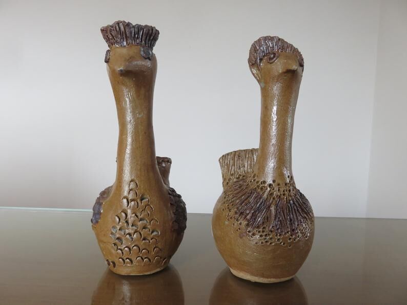 2 ceramic zoomorphic vases, signed 50s