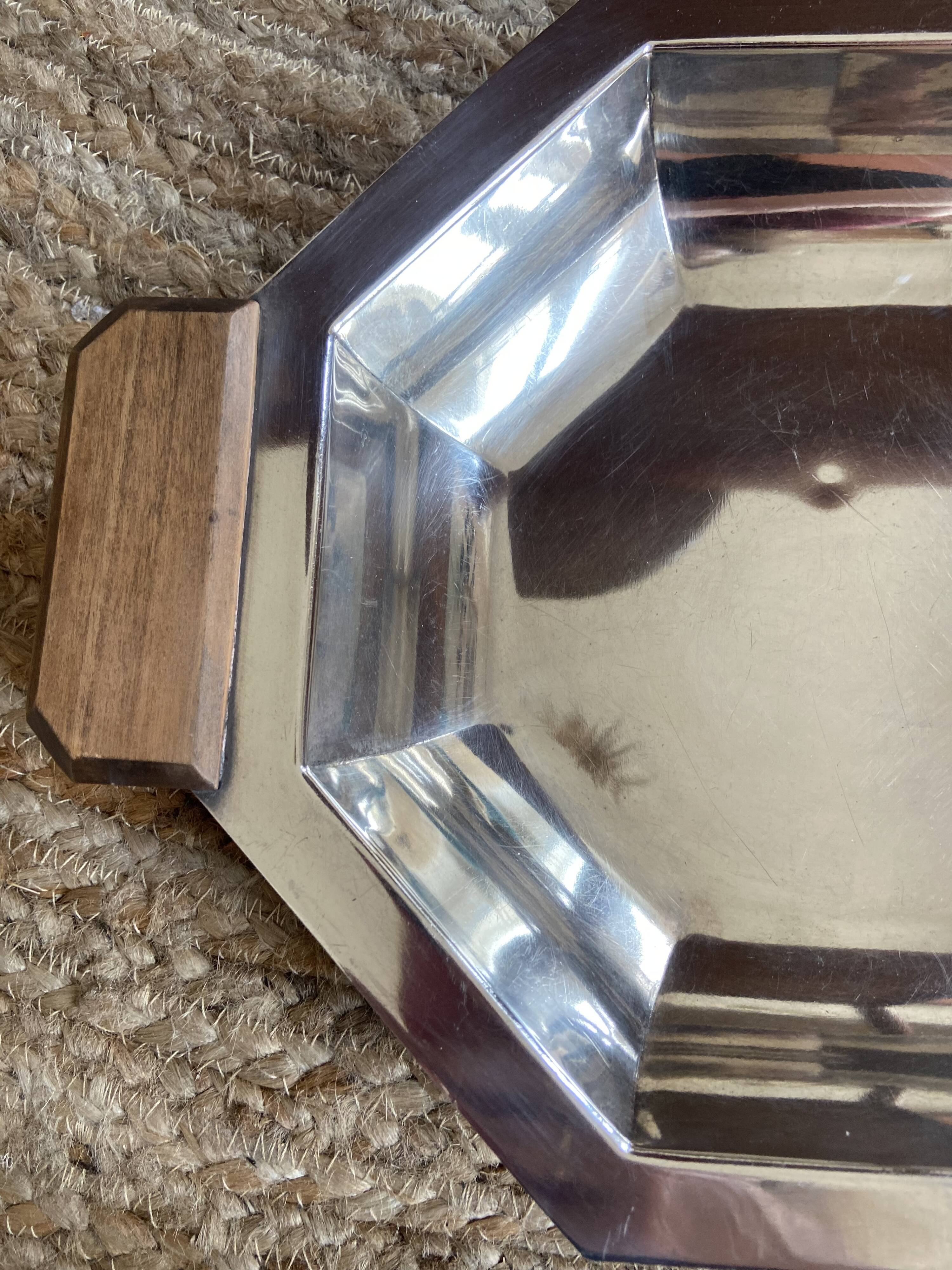 Art Deco silver metal and rosewood top