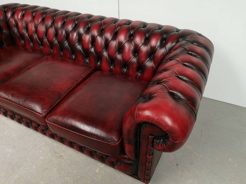 Sofa chesterfield burgundy leather three seater bamboo