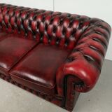 Sofa chesterfield burgundy leather three seater bamboo