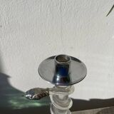 Silver-plated metal candlestick signed Alessandro Albrizzi 1970