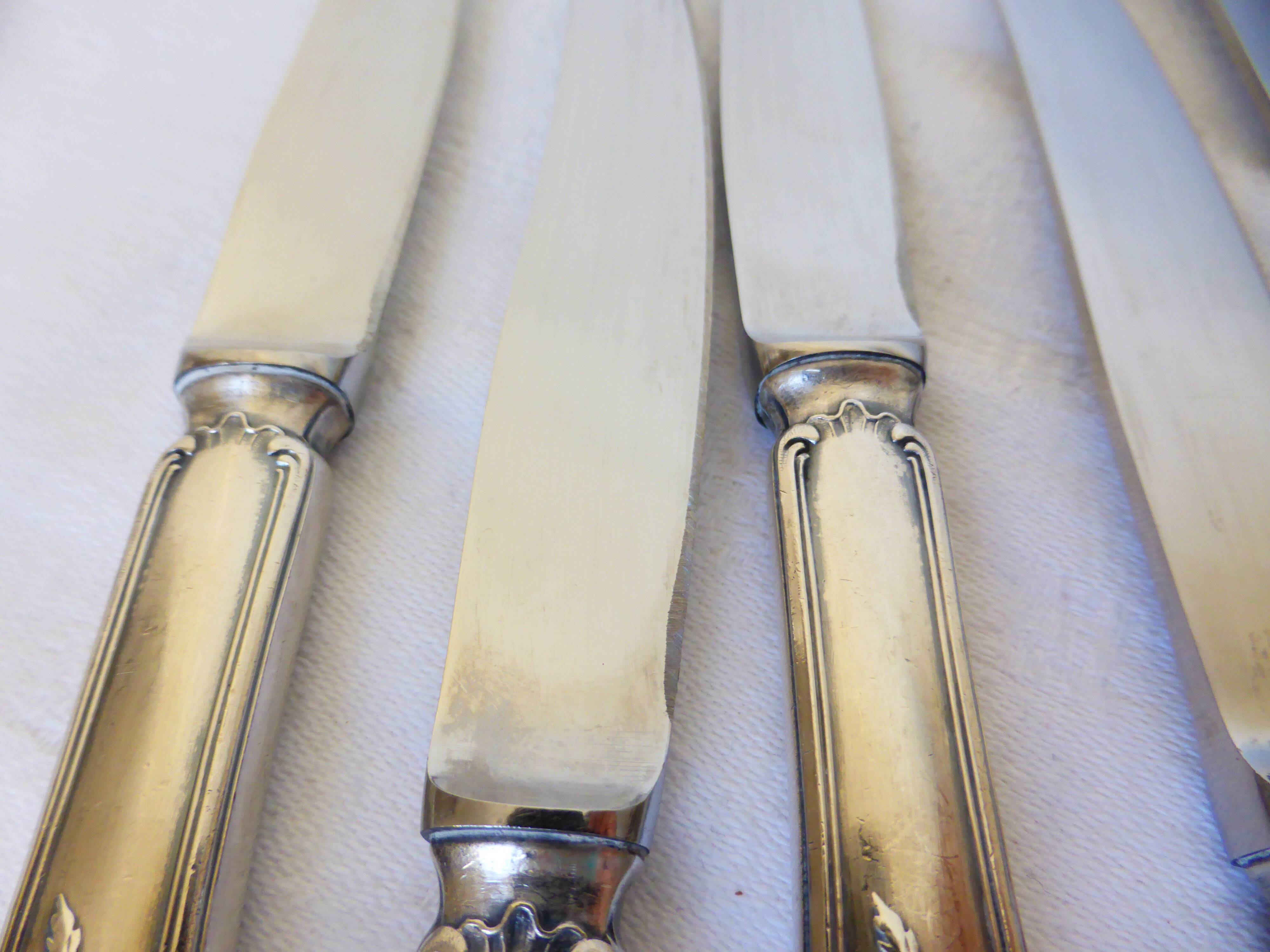 6 dessert knives in silver metal punched 2106271