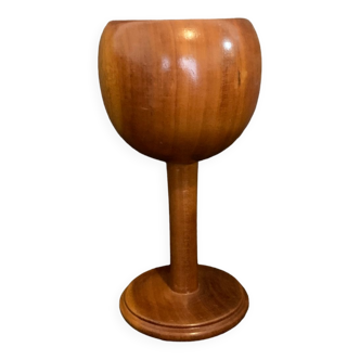 Coupe sur pied en teck 15cm bois verre déco 1970 vintage ancien