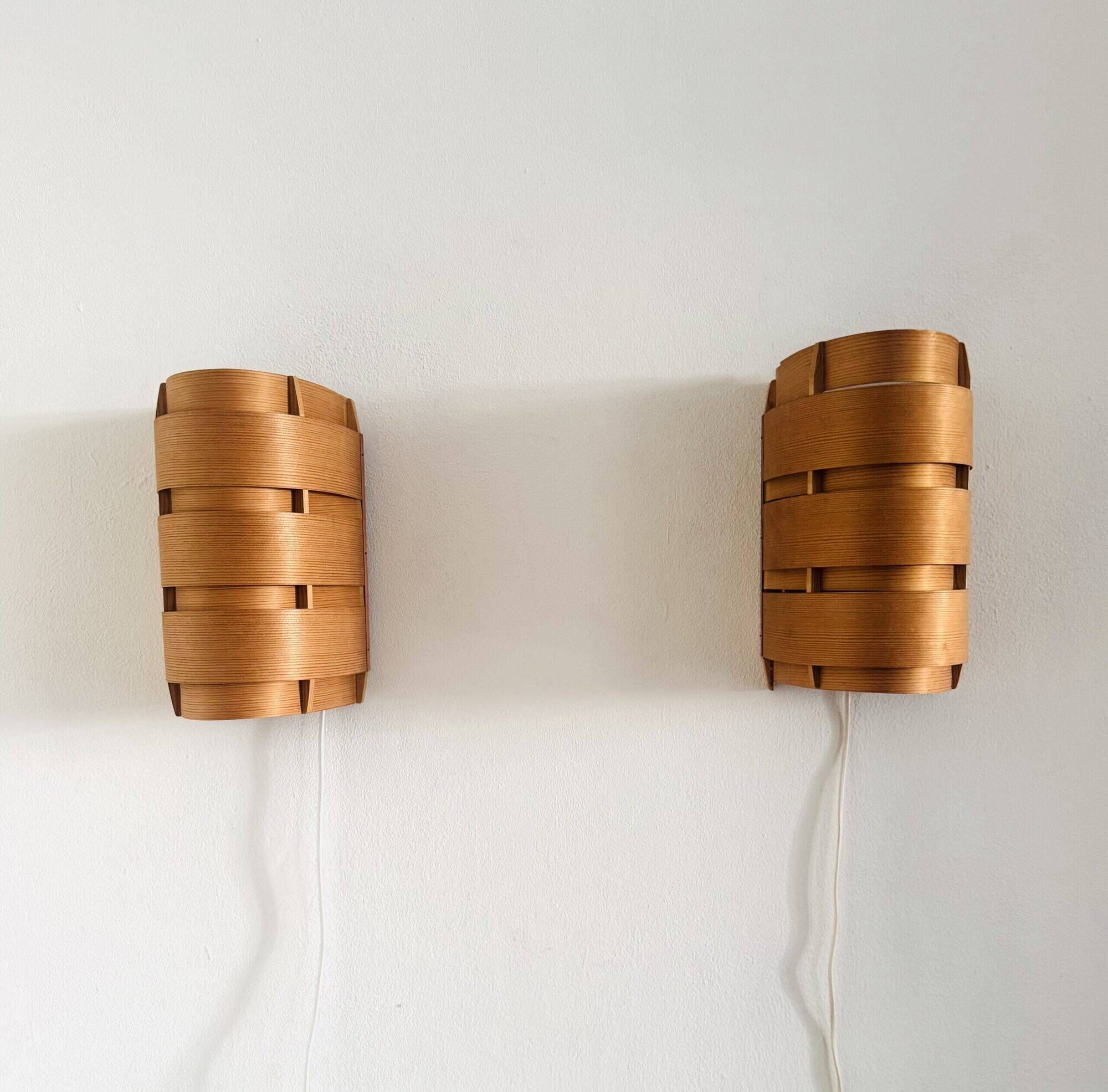 Model V155 Curved Pine Veneer Wall Lamps By Hans-Agne Jakobsson For Markaryd, Sweden 1960S