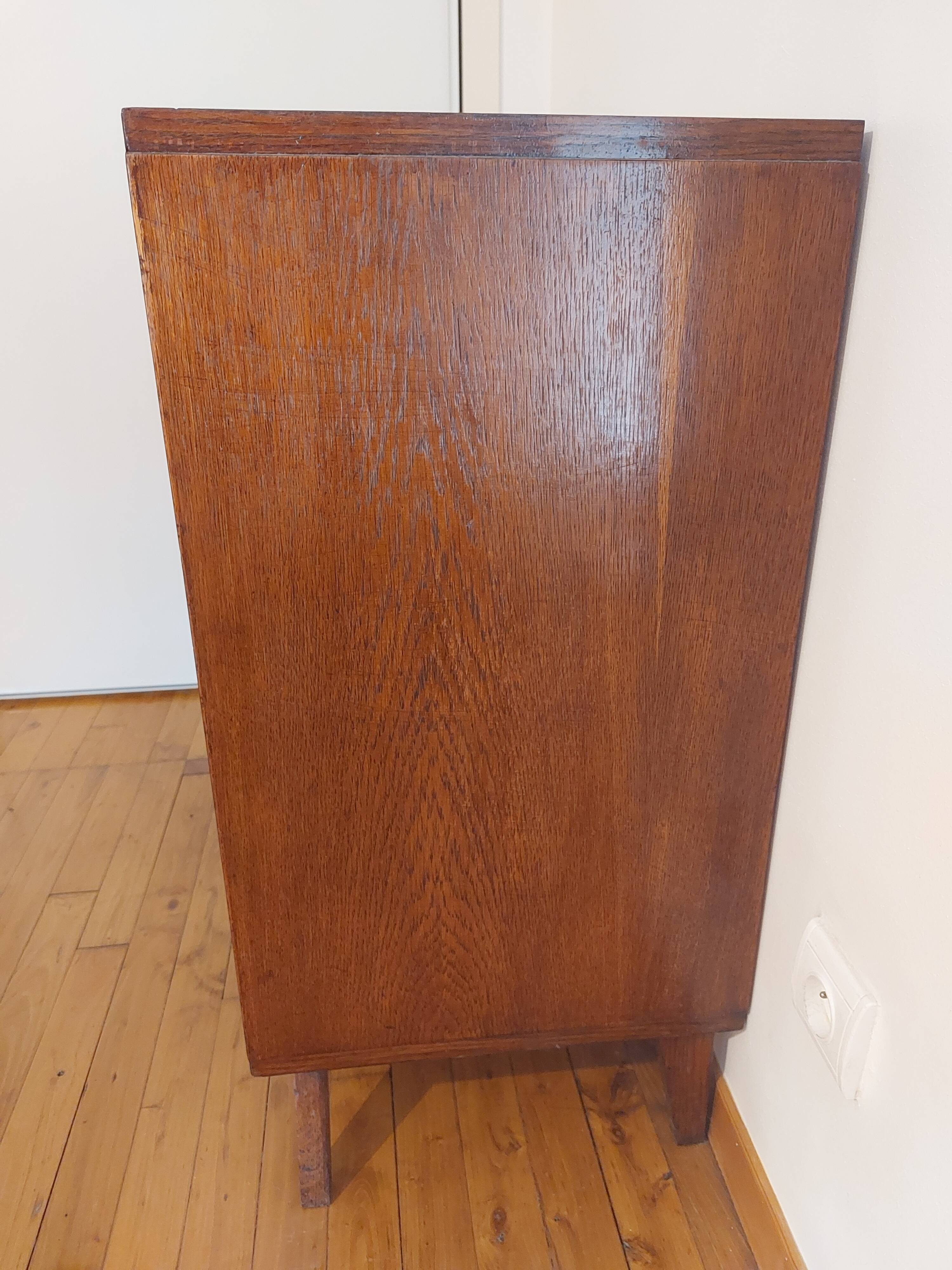 petite commode, chiffonnier, poignées scoubidou, pieds compas, vintage