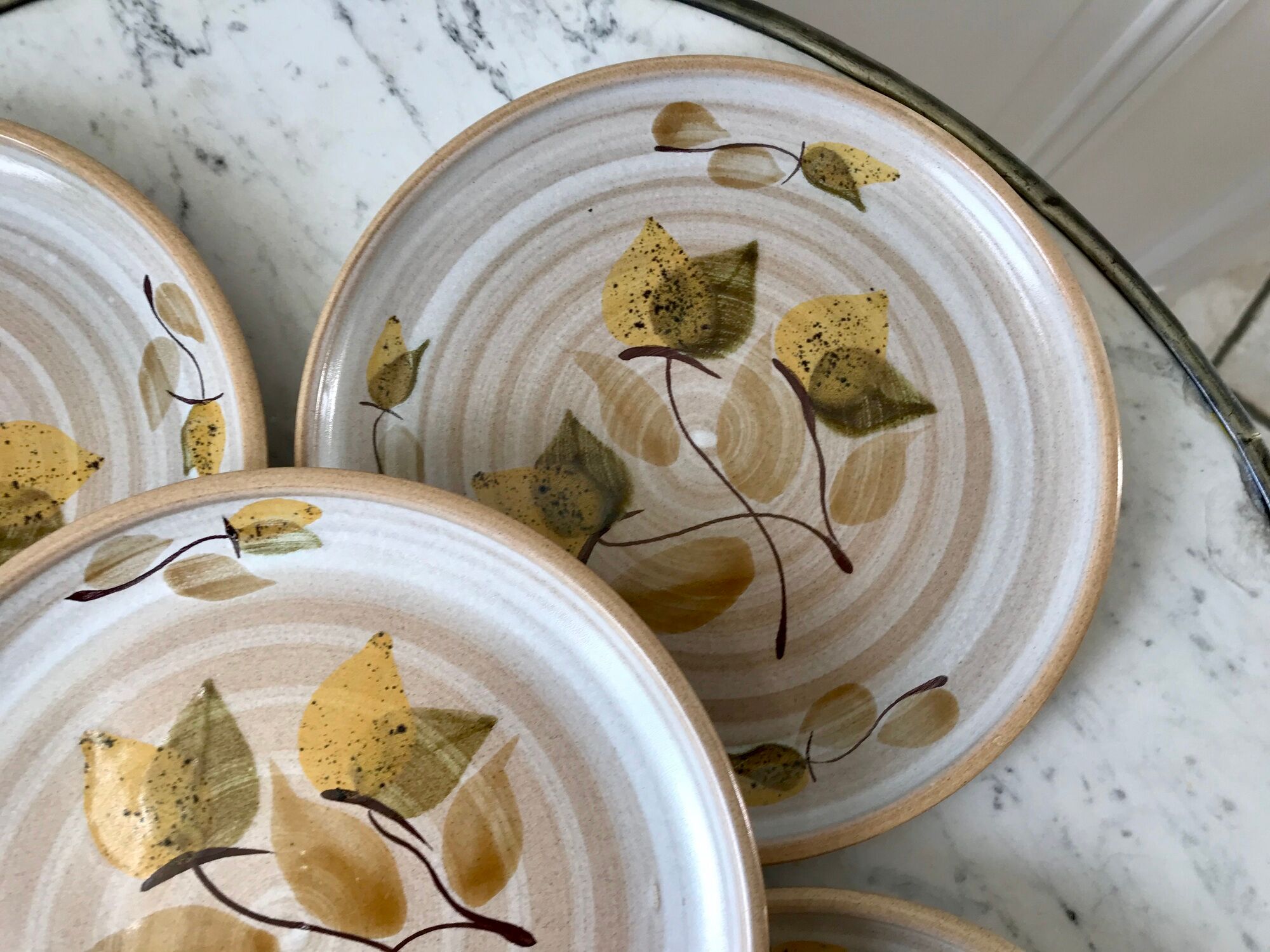 set of 5 stoneware dessert plates Niderviller Doria Ste Radegonde hand painted white years