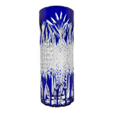 Japanese EDO KIRIKO art vase in transparent and cobalt blue crystal