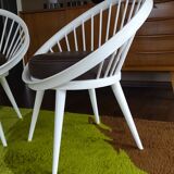 Pair of Scandinavian Armchairs, Wood and Leather