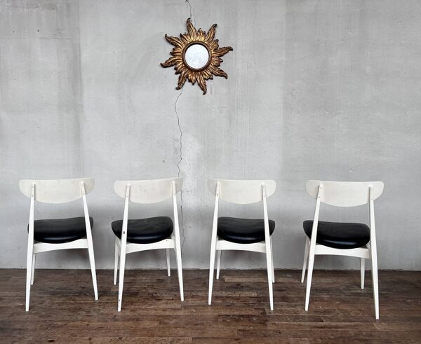 Série de 4 chaises scandinave blanche et noir  Ingrid de Stella 1960.