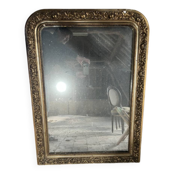 Miroir ancien de cheminée, cadre en stuc doré, XIXe siècle