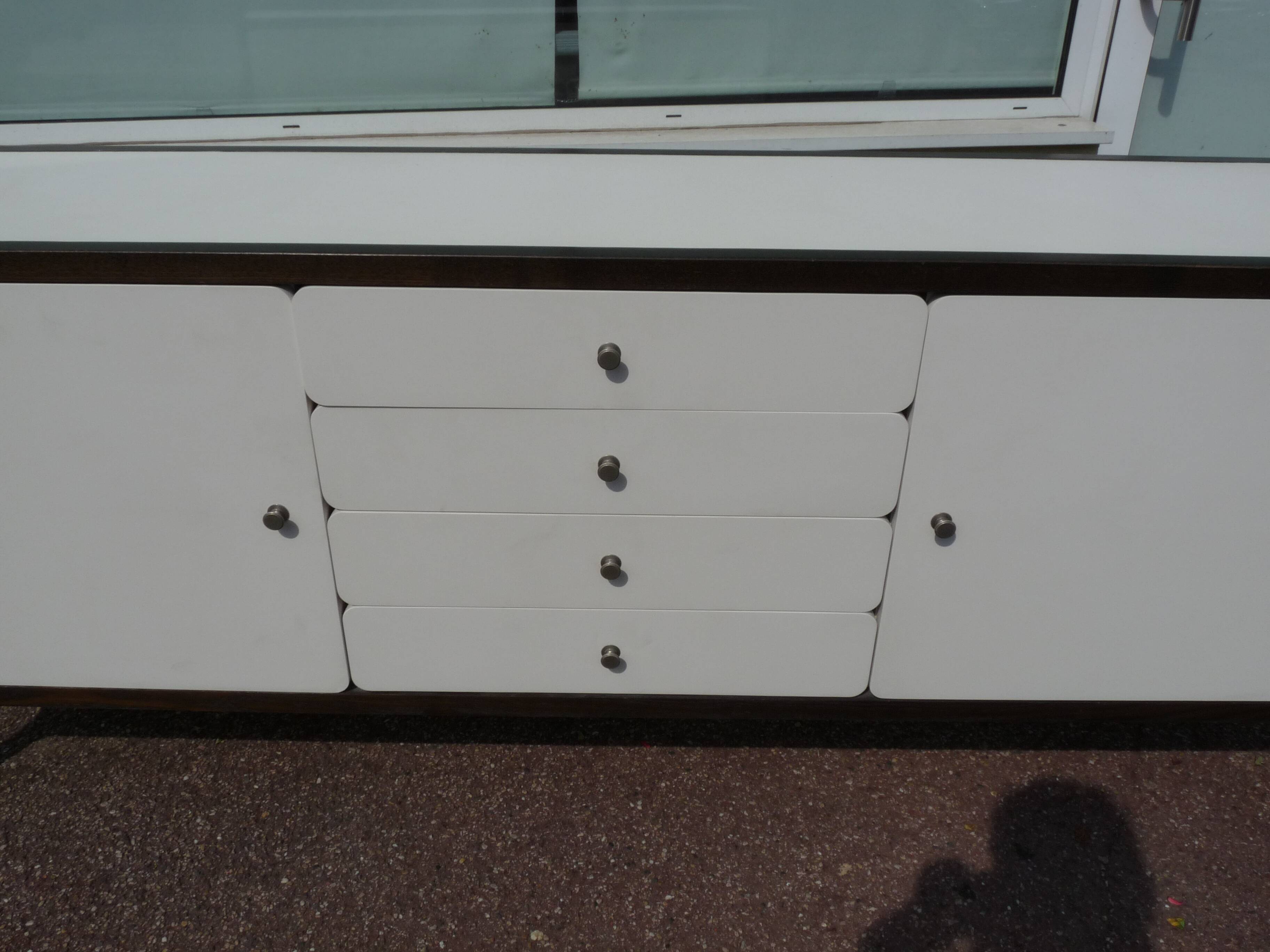 Wooden Sideboard - "Stollenlinie Brasilia" - German - 1960 - White - Black