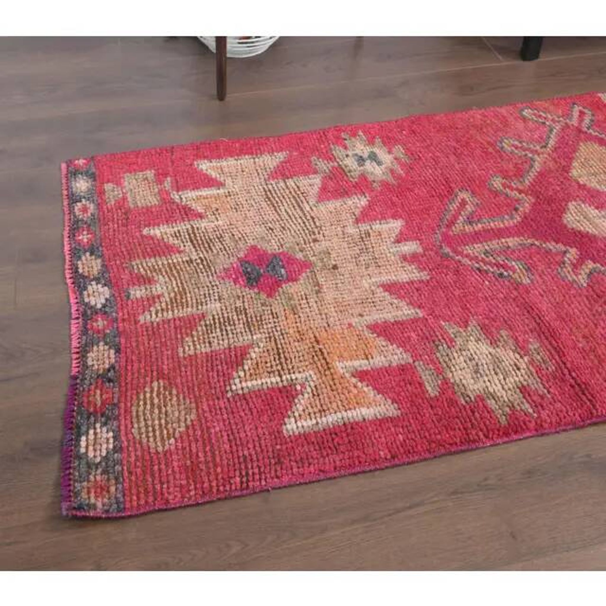1970s vintage Turkish hand-knotted wool cotton pink runner rug 80x289
