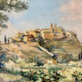 A painting representing a village in Tuscany.