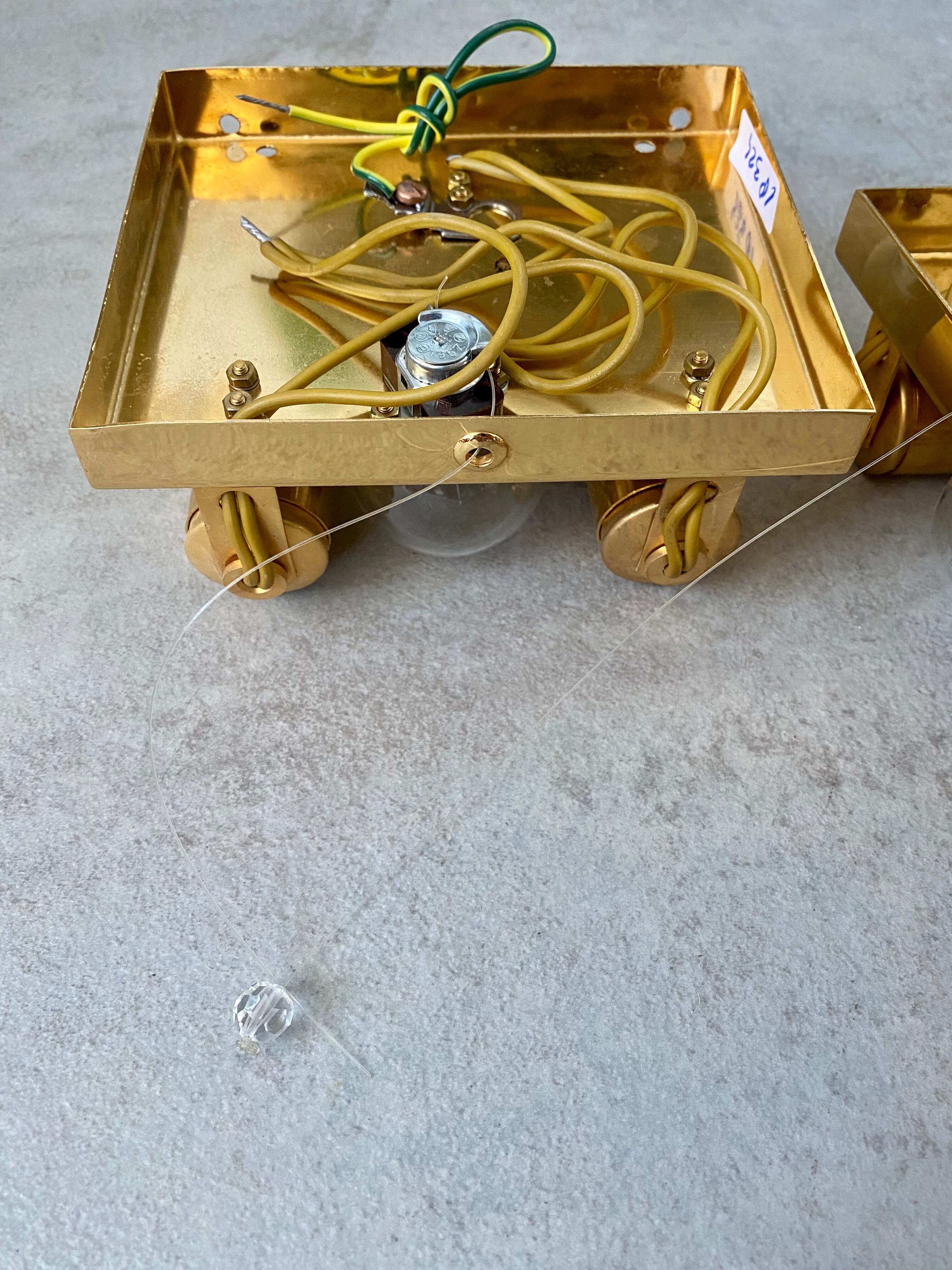 Set of 2 wall lamps gold crystal and brass Palwa Germany 1950