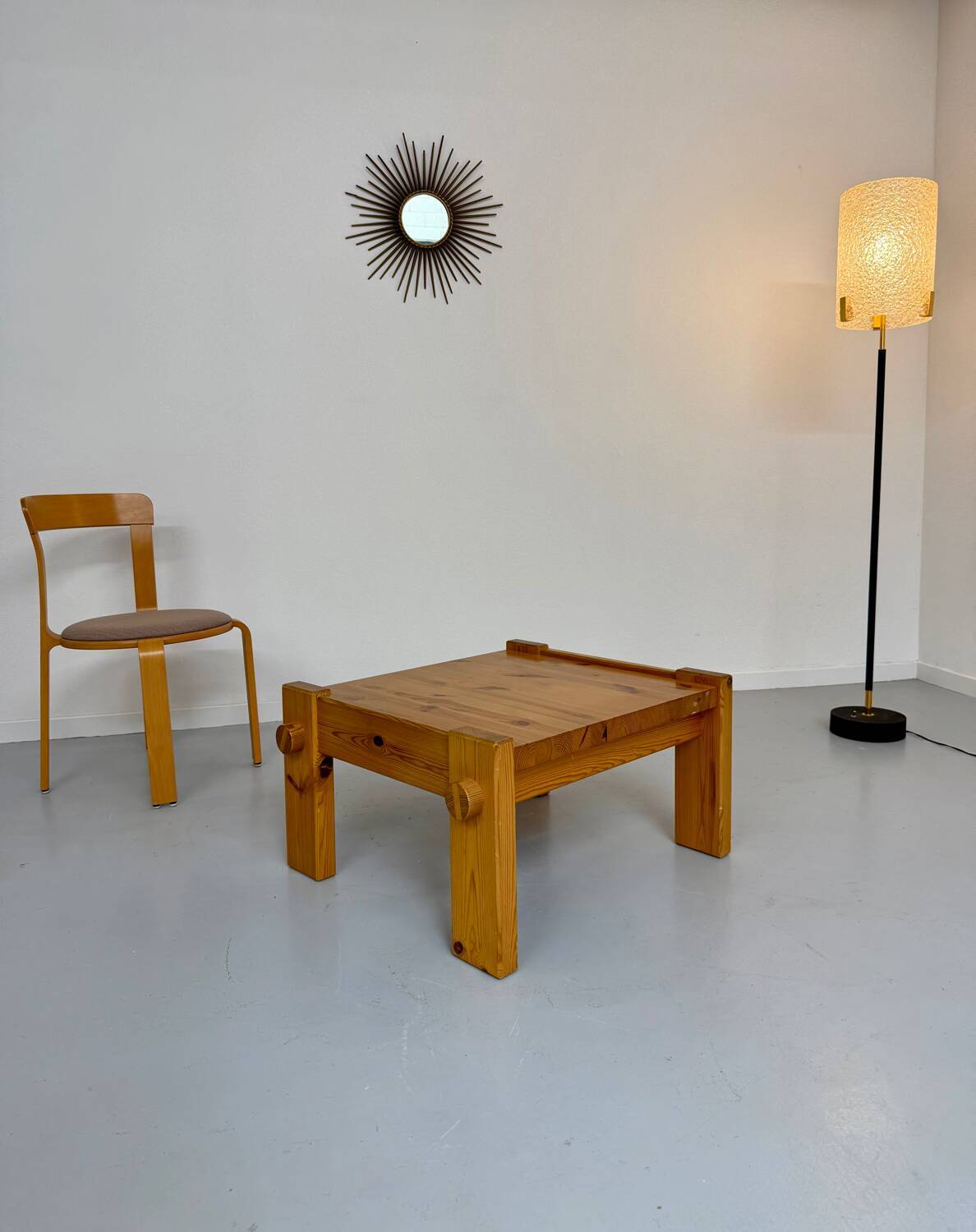 Vintage brutalist coffee table Swedish pine design Yngve Ekström Swedese