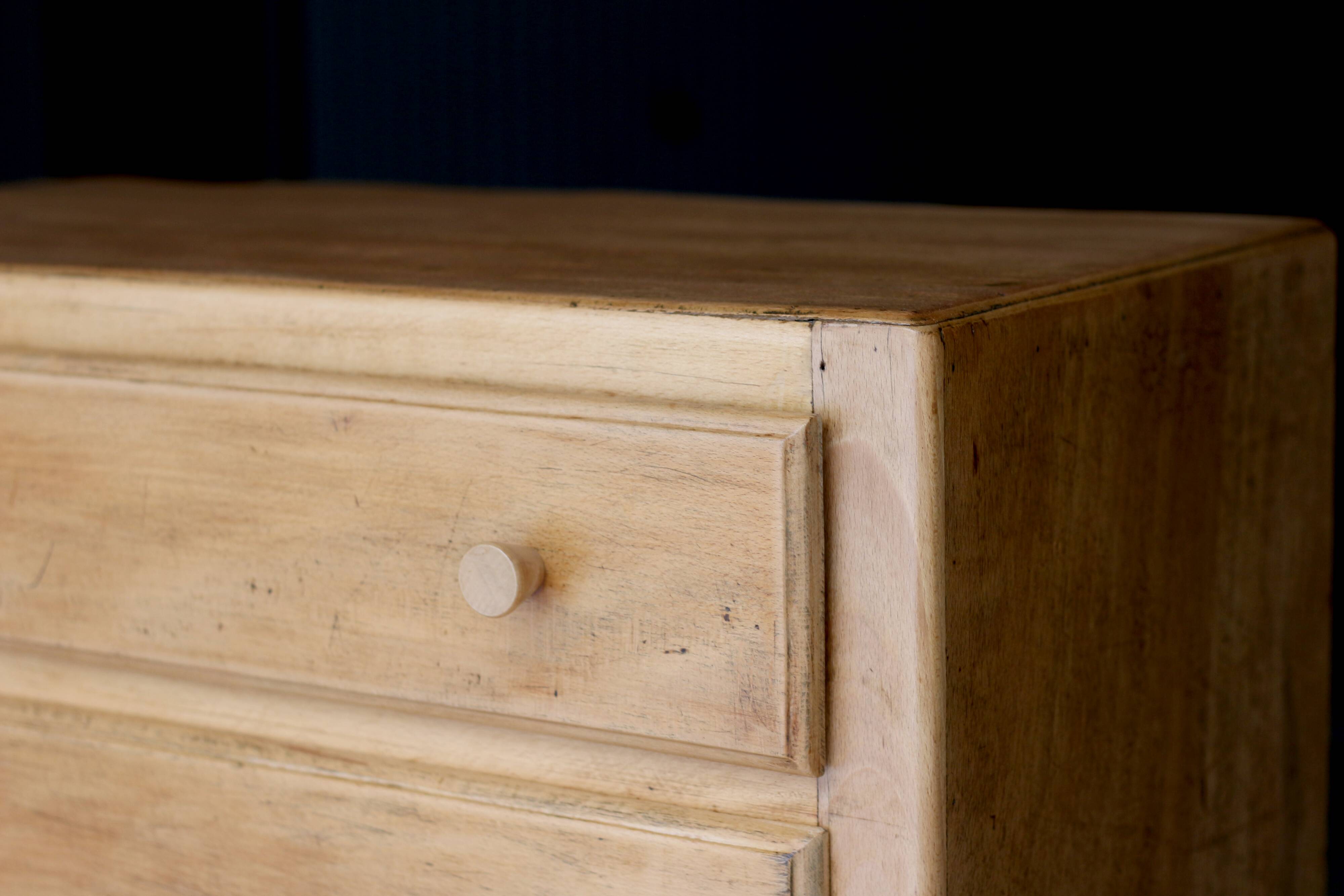 Small art deco chest of drawers in natural wood