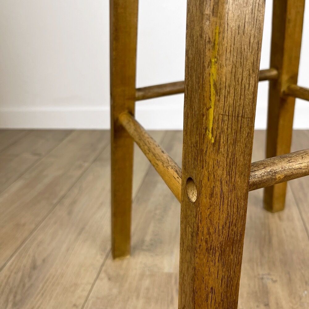 Round vintage wooden bar stool