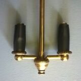 Chandelier lantern cage cylindrical two fires ~ glass and golden brass ~ 1950s/1960s