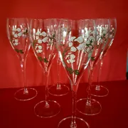 6 Perrier Jouet Belle Epoque champagne flutes in original box.