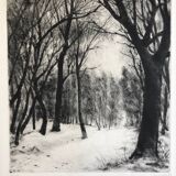 Forest under the snow, 1957. etching signed by marcel roche 1890-1959.