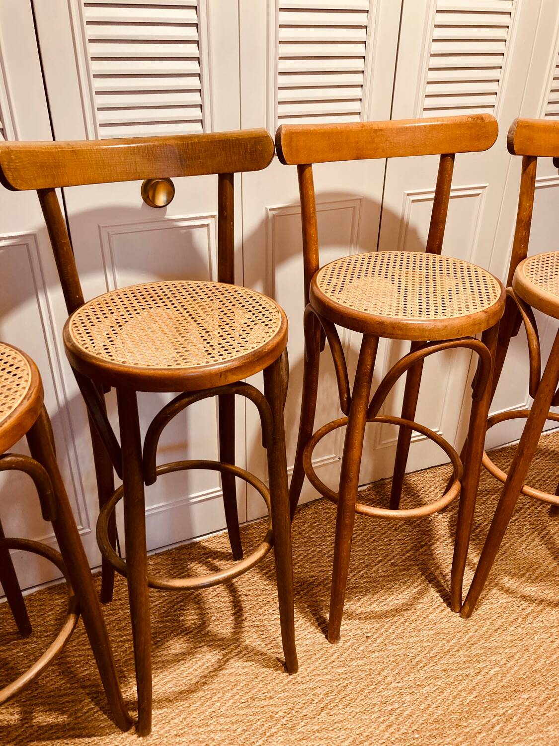 Bentwood and cane bar stools