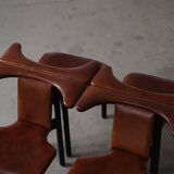 Hans Olsen, Set of 4 Frederik VII dining chairs, oak and leather, mid-20th century