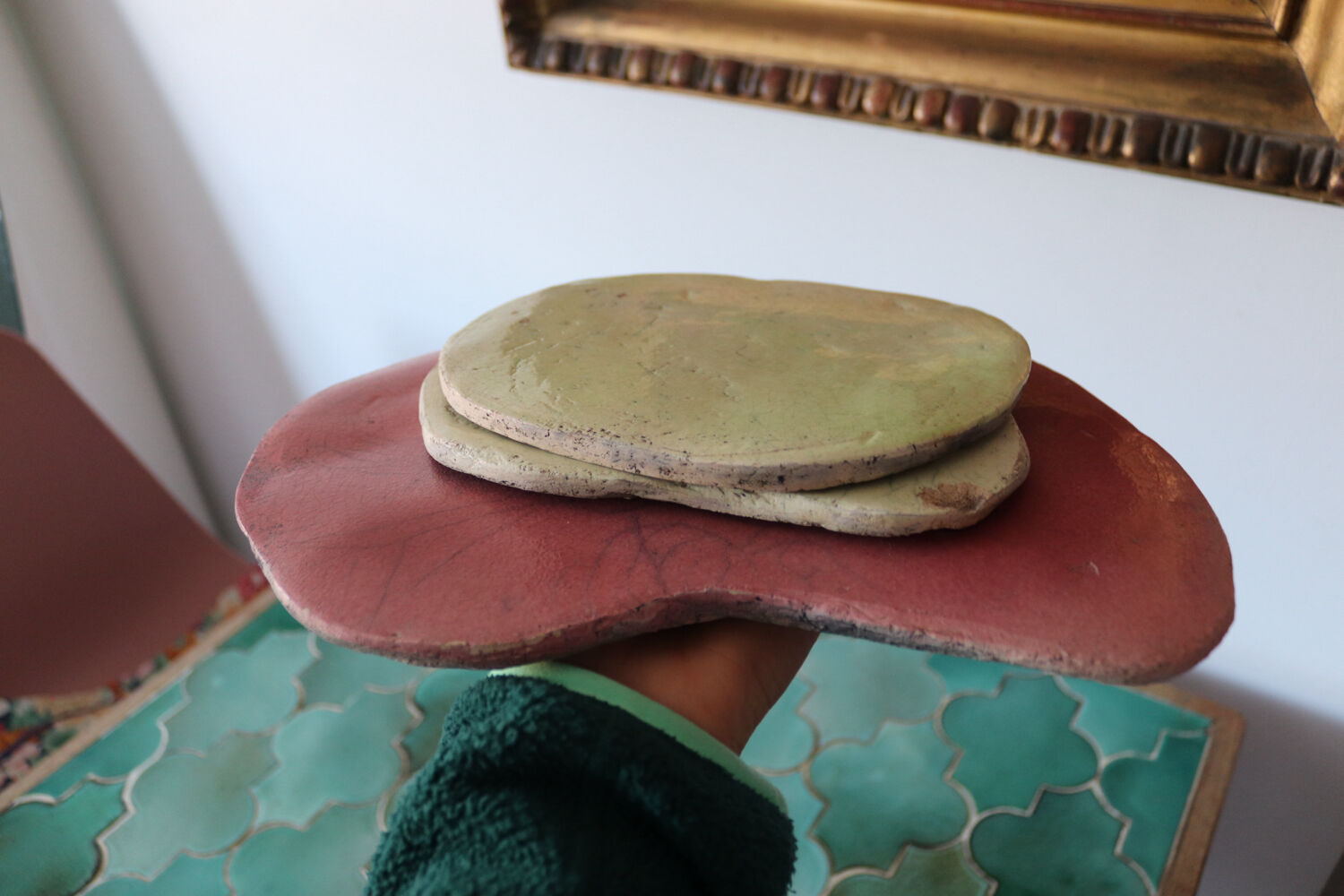 Set of 3 handmade raku ceramic trivets.