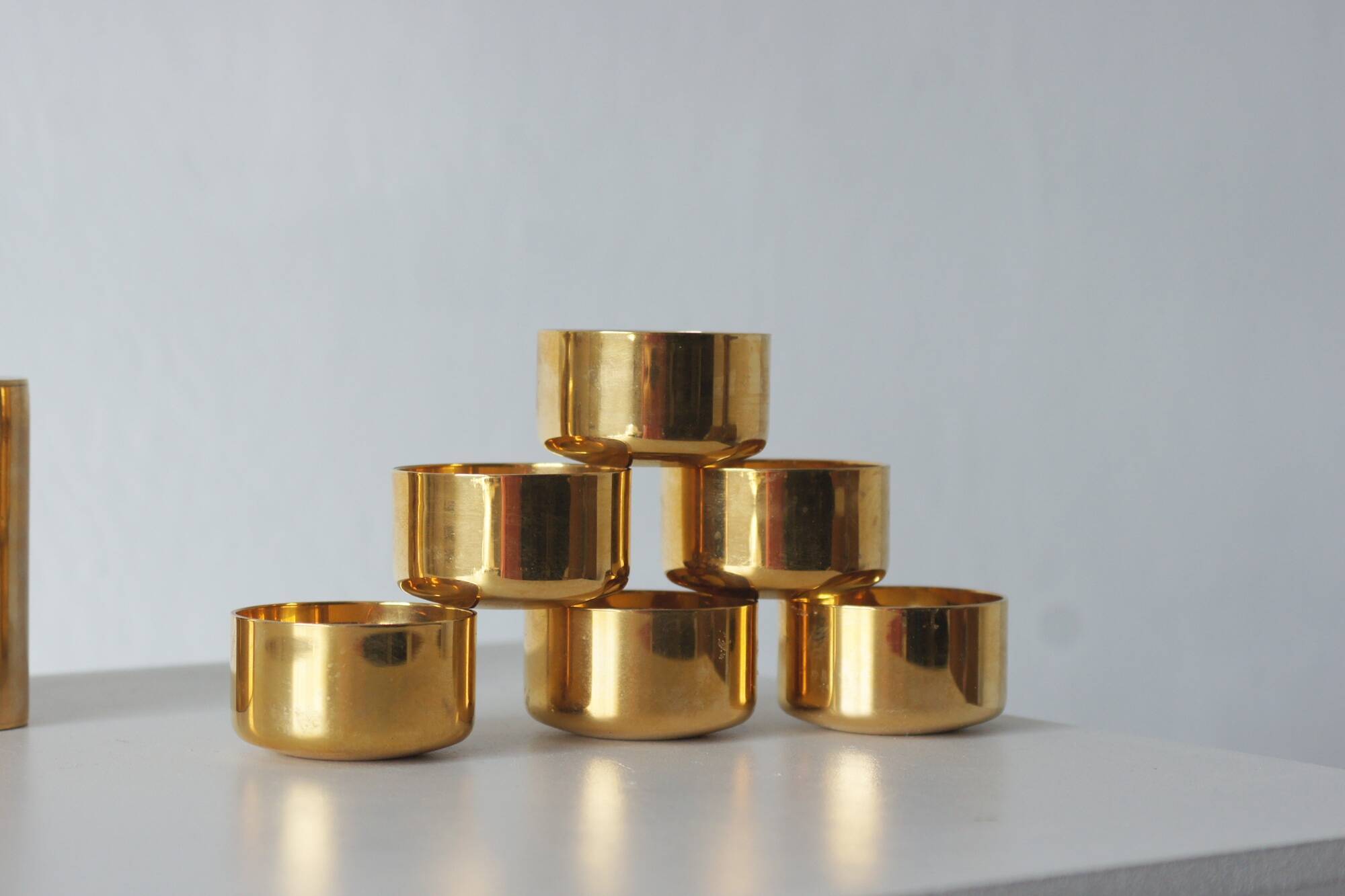Gold-Plated Brass Set by Pierre Forssell for Skultuna, Sweden, 1970s, Set o