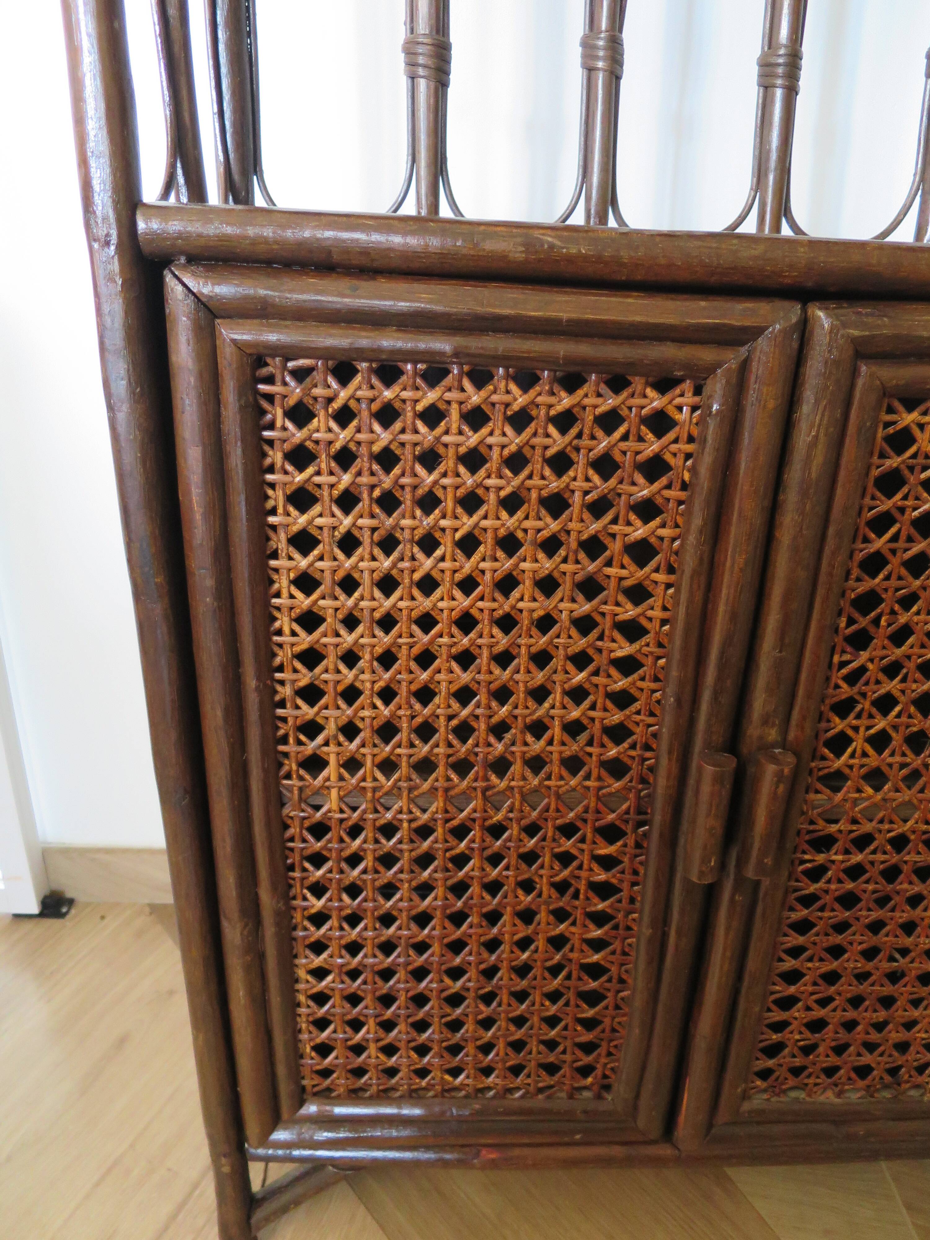 Retro-vintage-Low sideboard-library - cane-wood-rattan-1960s