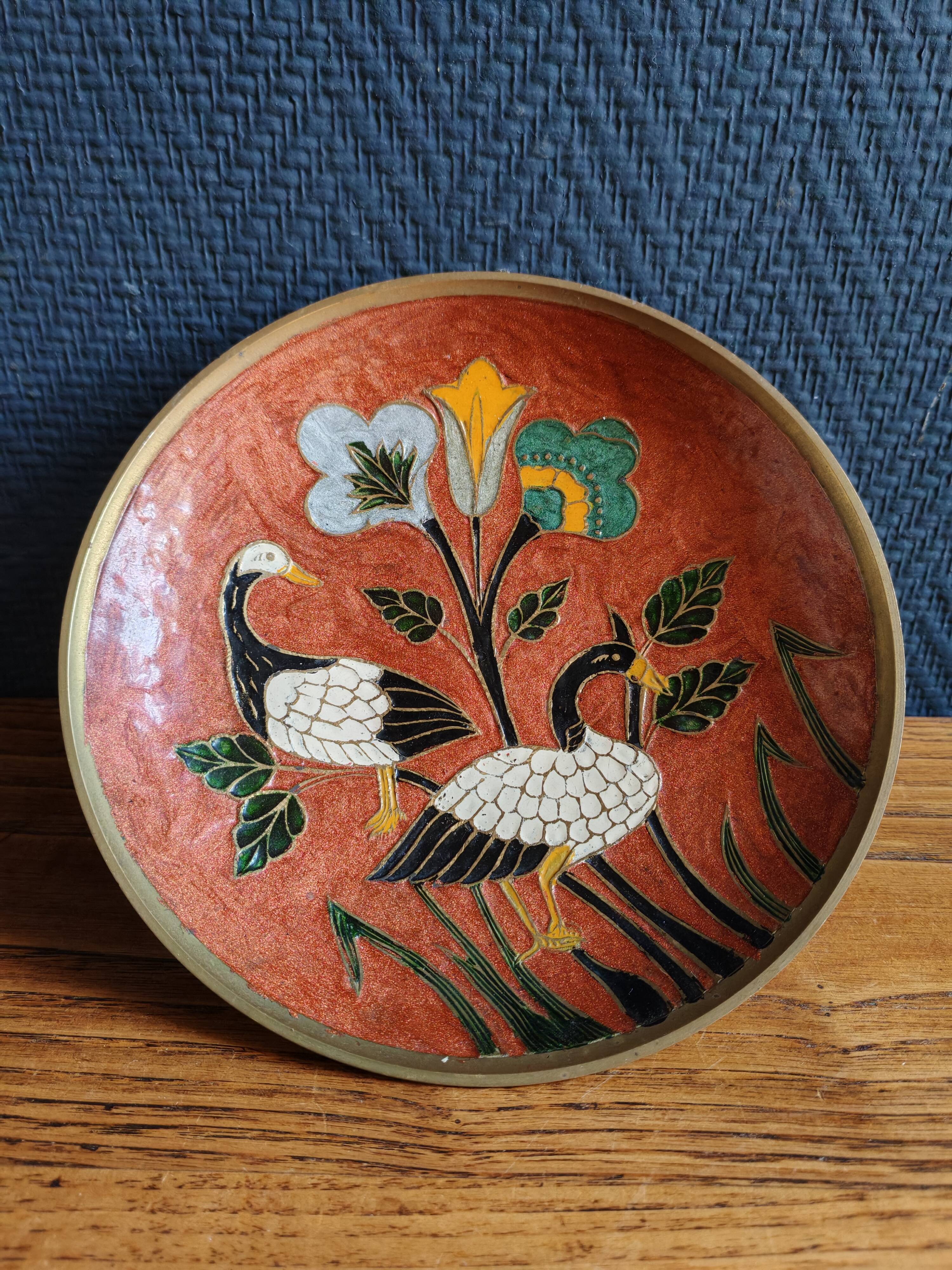Assiette cloisonnée en laiton émaillé - India