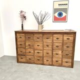 Vintage workshop furniture with 24 drawers in solid pine – 1950s