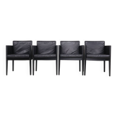 Arco Cubist black leather design chairs, 1980s