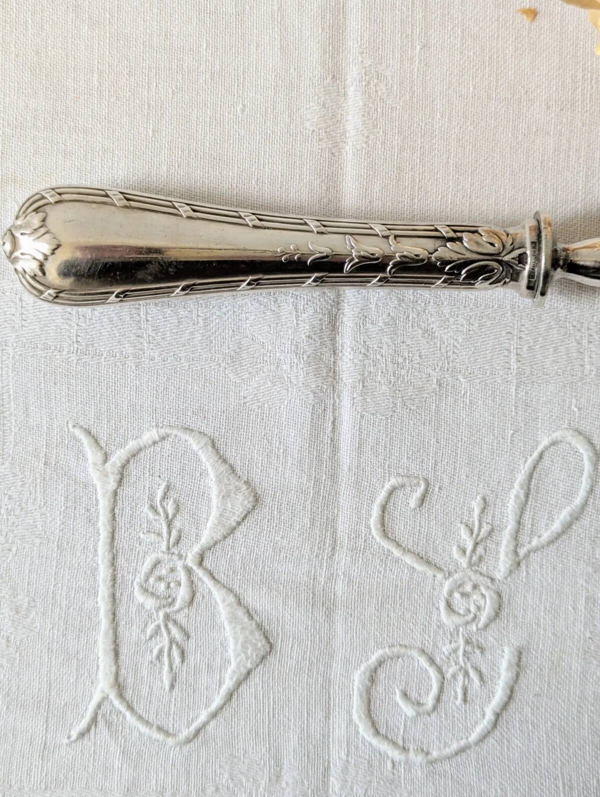 Large antique Christofle serving fork, 30 cm, silver-plated