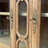 Renovated art deco display case in solid oak and marble 140cm