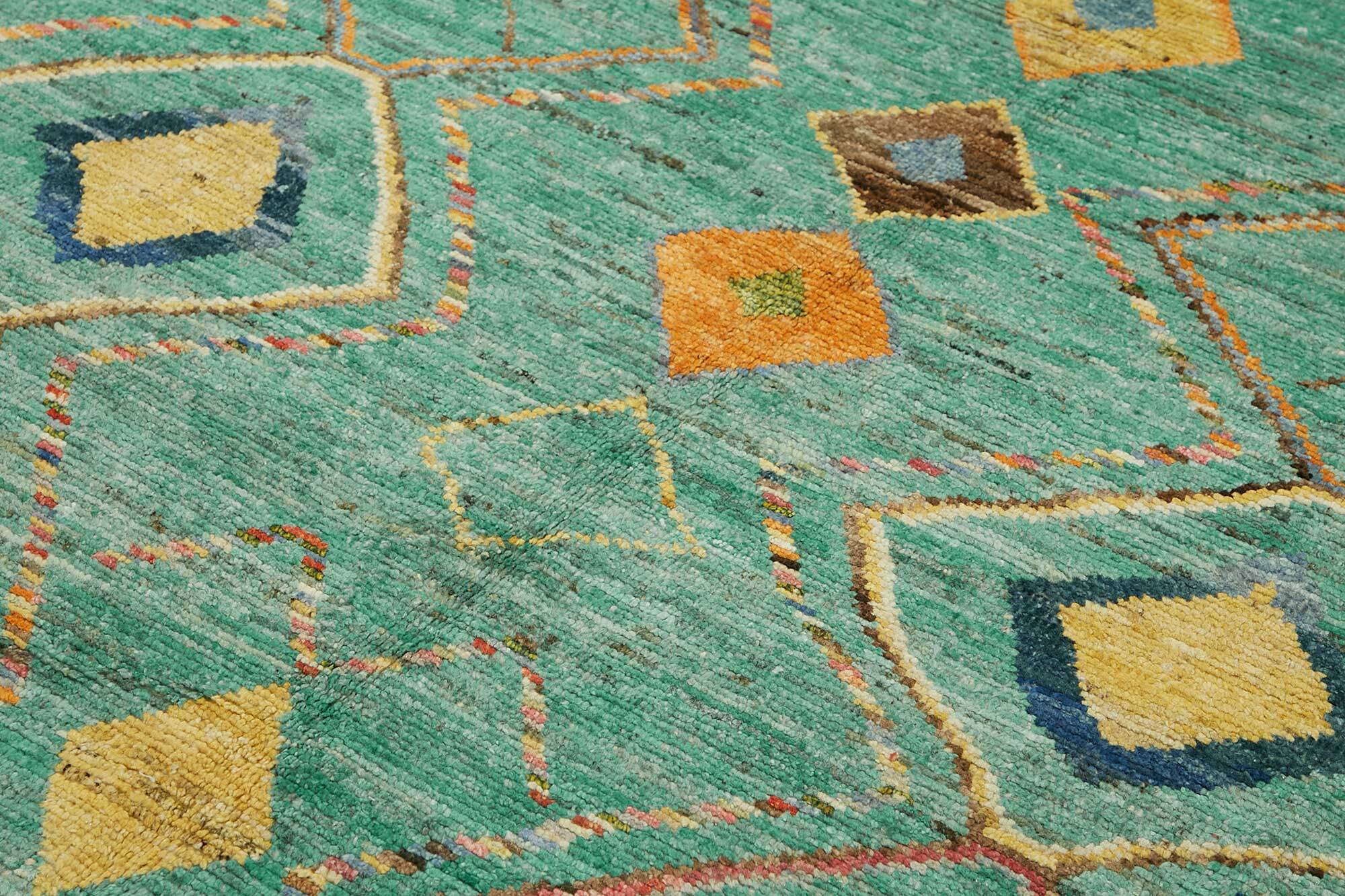 Handwoven Turkish Rustic 202 cm x 300 cm Turquoise Wool Carpet