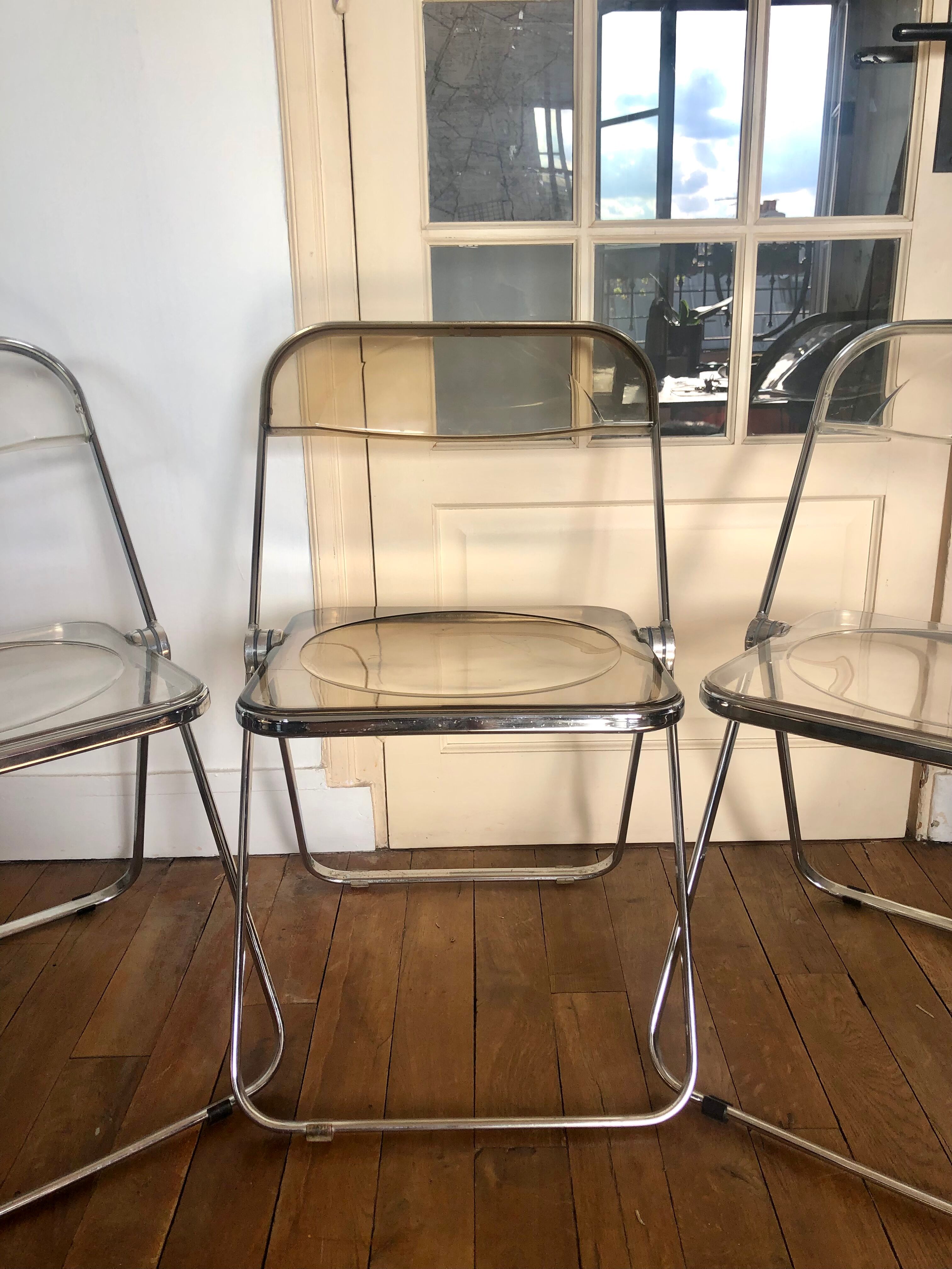 Three folding chairs Plia, Giancarlo Piretti for Castelli