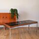 Table basse en céramique, teck & chrome, design, 1970