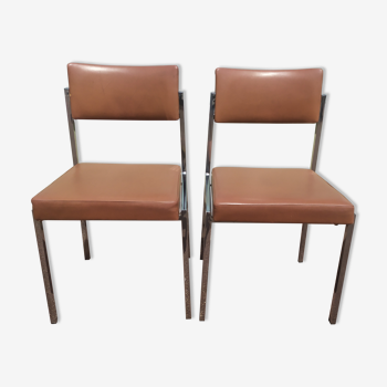 Paire de chaise de bureau oem strafor vintage 1960 - chrome skaï marron
