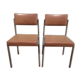 Pair of office chair oem strafor vintage 1960 - chrome skaï brown