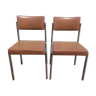 Pair of office chair oem strafor vintage 1960 - chrome skaï brown