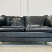 Vintage retro danish mogens hansen 2 person black leather sofa