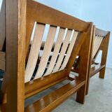 Pair of lounge chairs in wood and designer fabric from the 60s vintage Scandinavian look