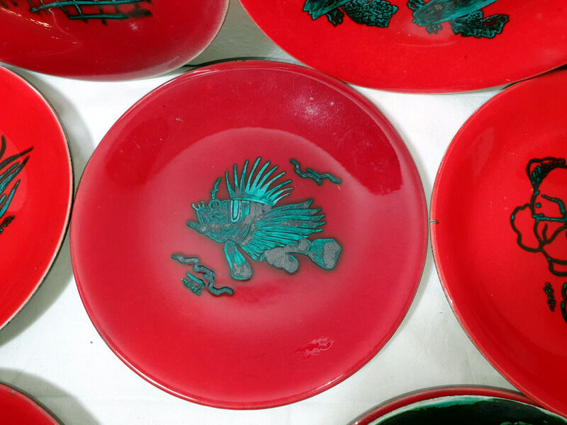 Service A Fish Vallauris Rouge Signed MEVEL