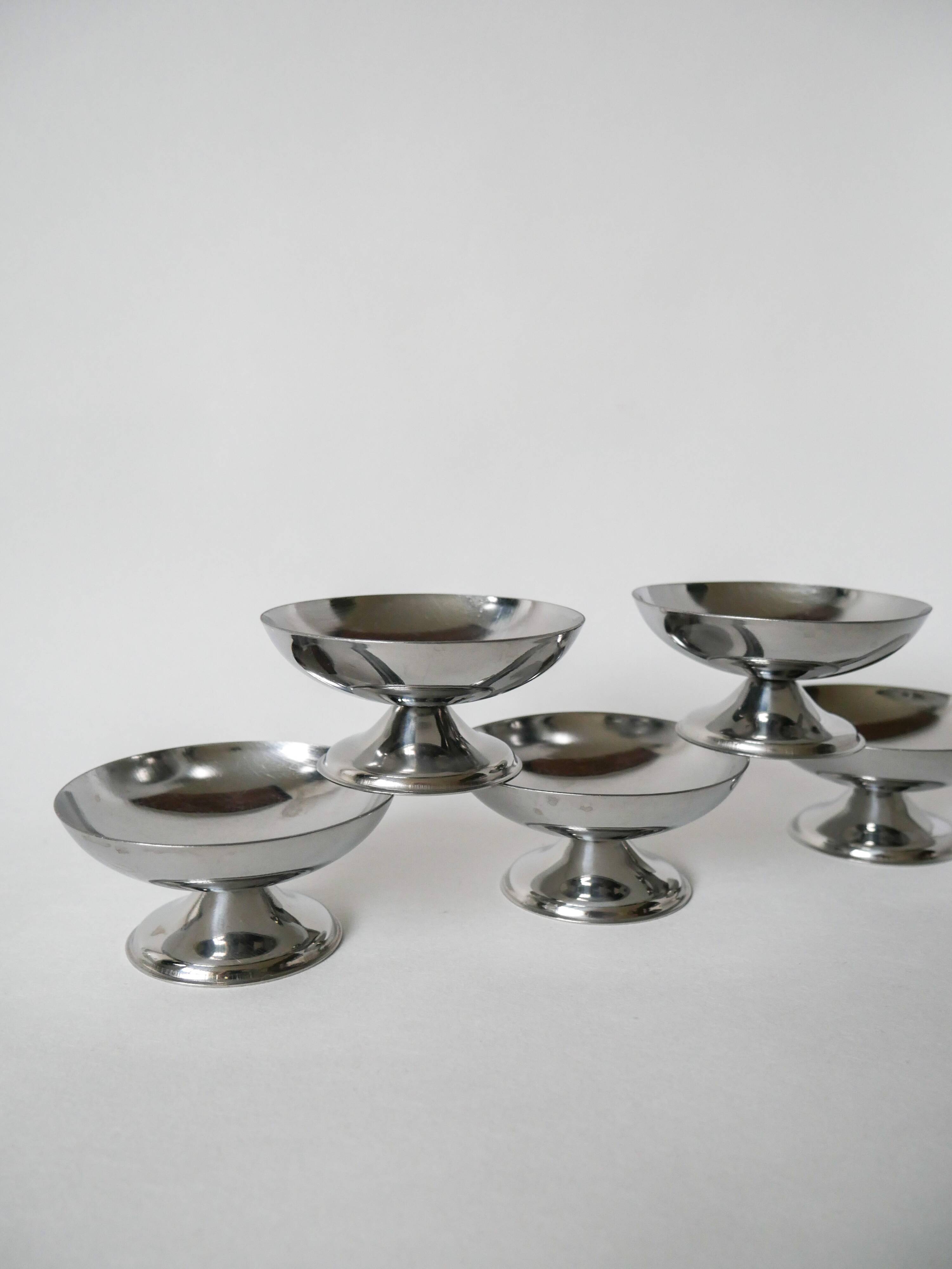 set of 5 designer stainless steel bowls 1970 9 x 5 cm