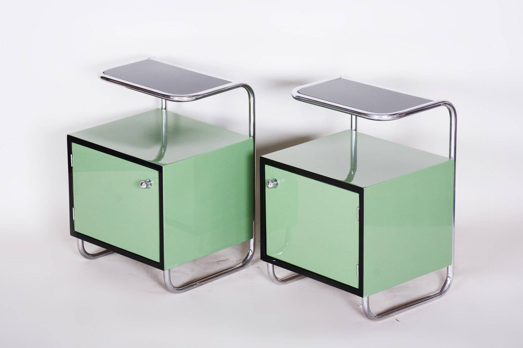 Bauhaus Side Tables in Chrome and Glass by Vichr a Spol., Czech, 1930s, Set of 2