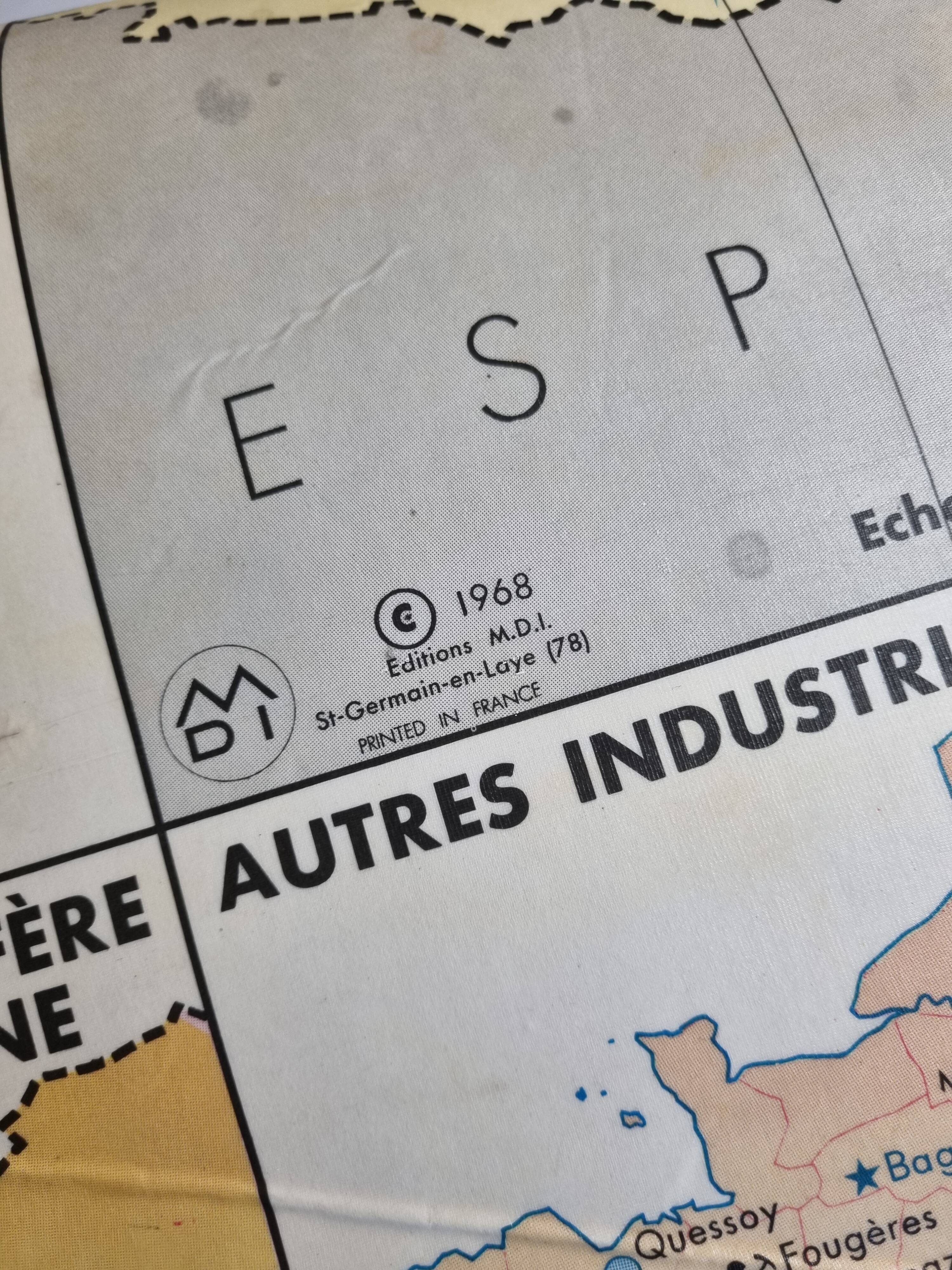 Carte de France pédagogique réversible, MDI, 1968, "Industries métallurgiques", "Sources d'énergie"