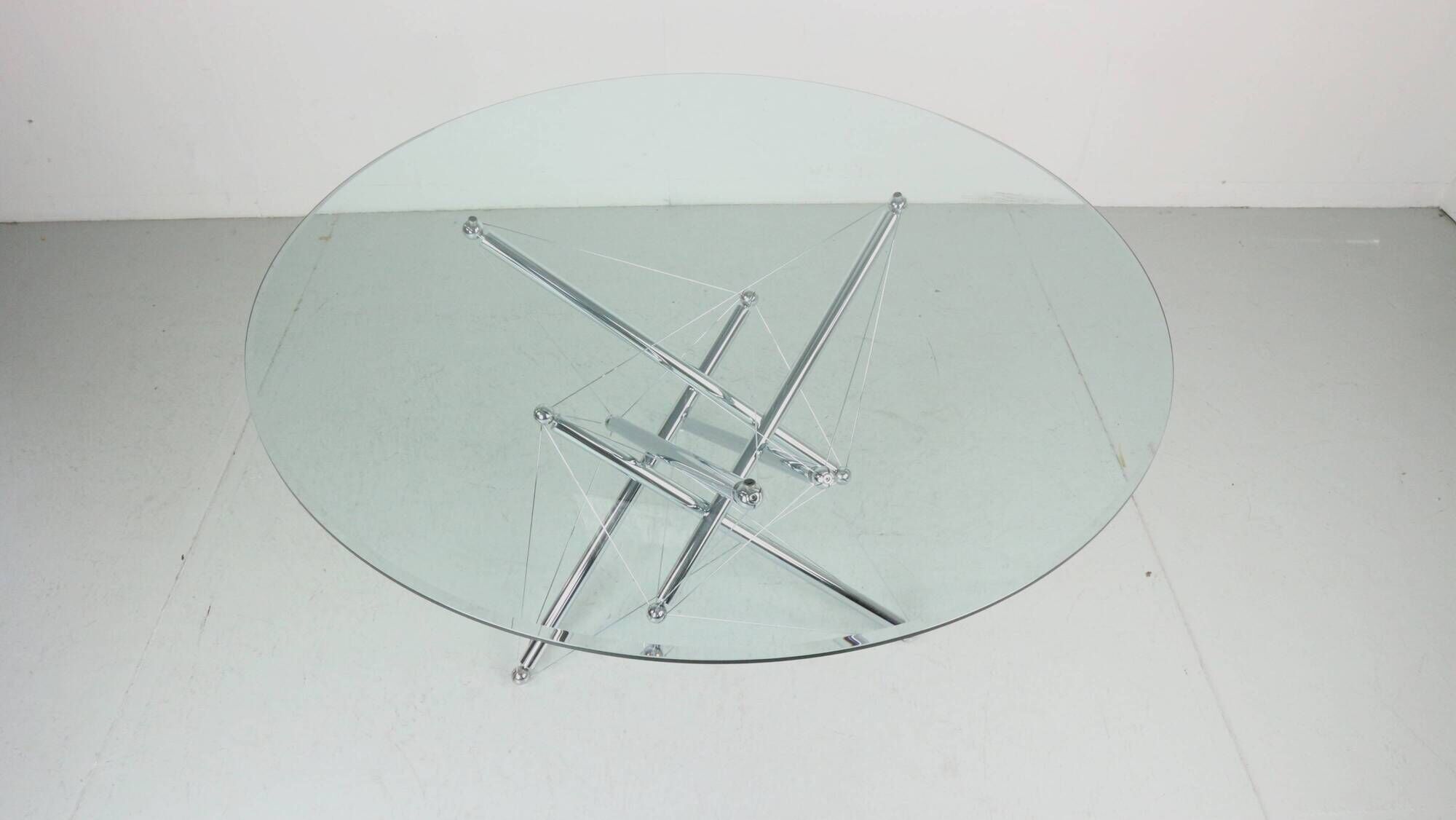 Theodore Waddell for Cassina 714 Tensegrity Chromed Steel Dining Table, 1980s