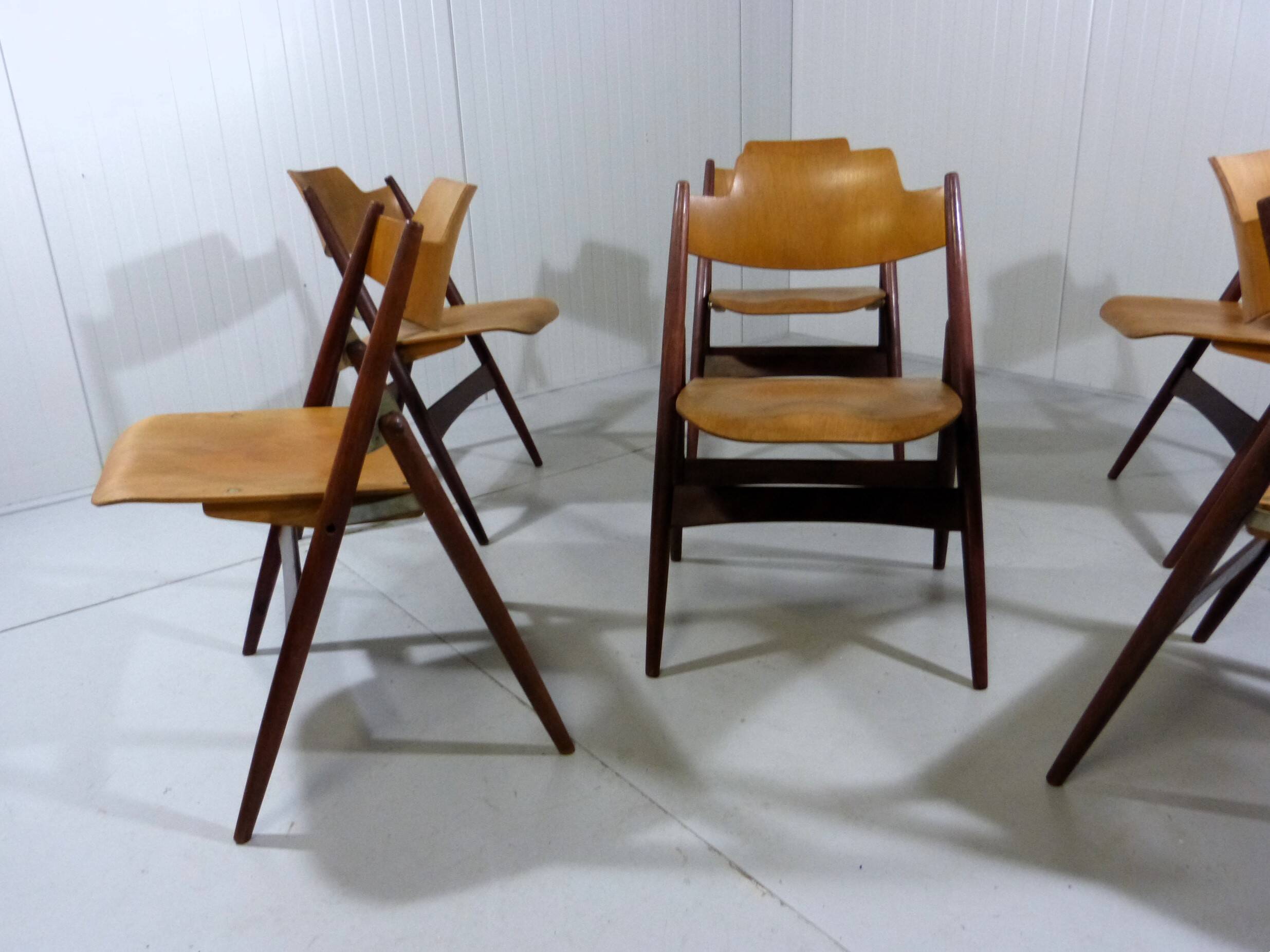 Set of 6 Egon Eiermann SE 18 folding chairs Wilde + Spieth, 1950s